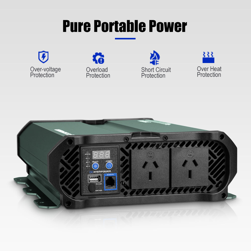 Atem Power 2000W/4000W Pure Sine Wave Inverter 12V to 240V Remote Control LCD