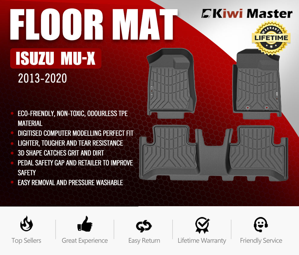 KIWI MASTER 3D TPE Car Floor Mats Liner for Isuzu MU-X MUX 2013-2020