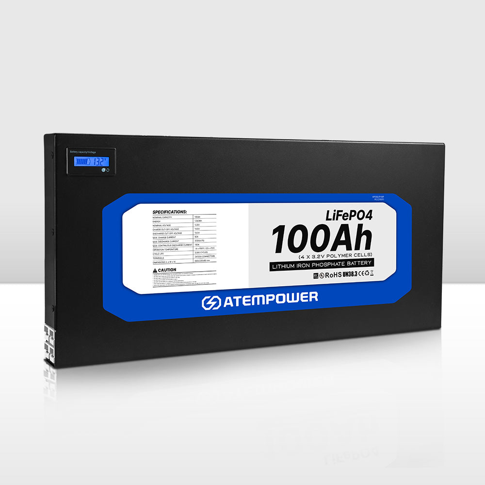 ATEMPOWER 100Ah 12V Slimline Lithium Battery LiFePO4 Deep Cycle Battery