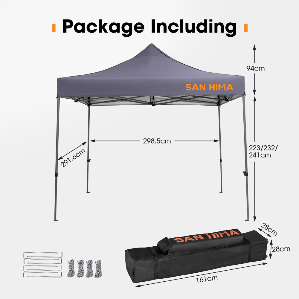 San Hima 3m x 3m Gazebo Portable Folding Pop Up Heavy Duty Steel Frame Camping