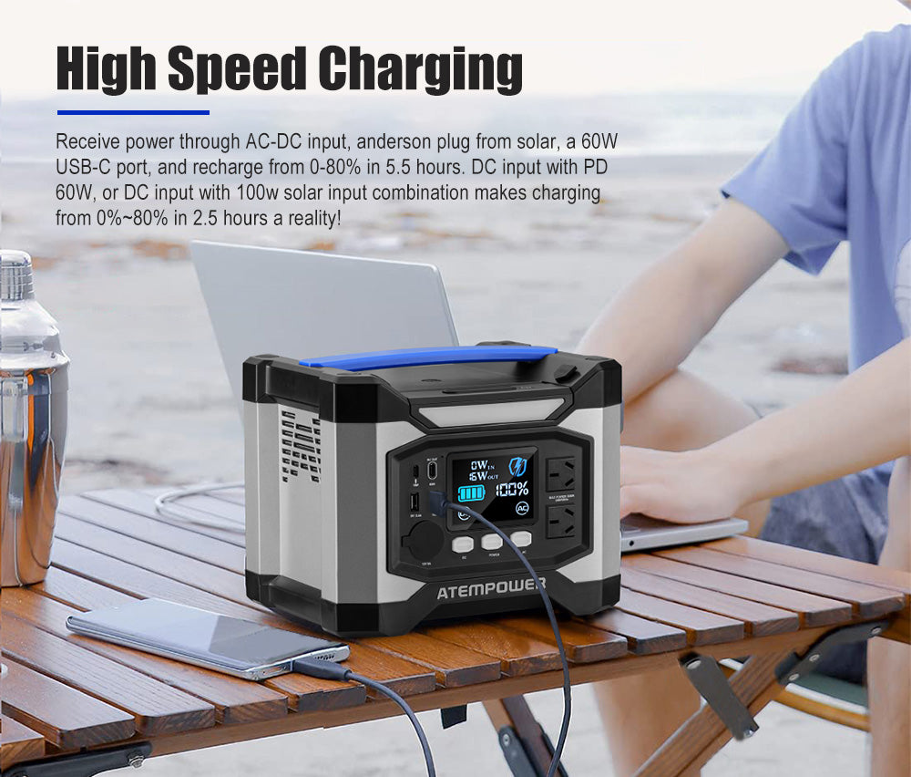 ATEM POWER AP500X Portable Power Station 500W Generator Solar Charging Battery Backup