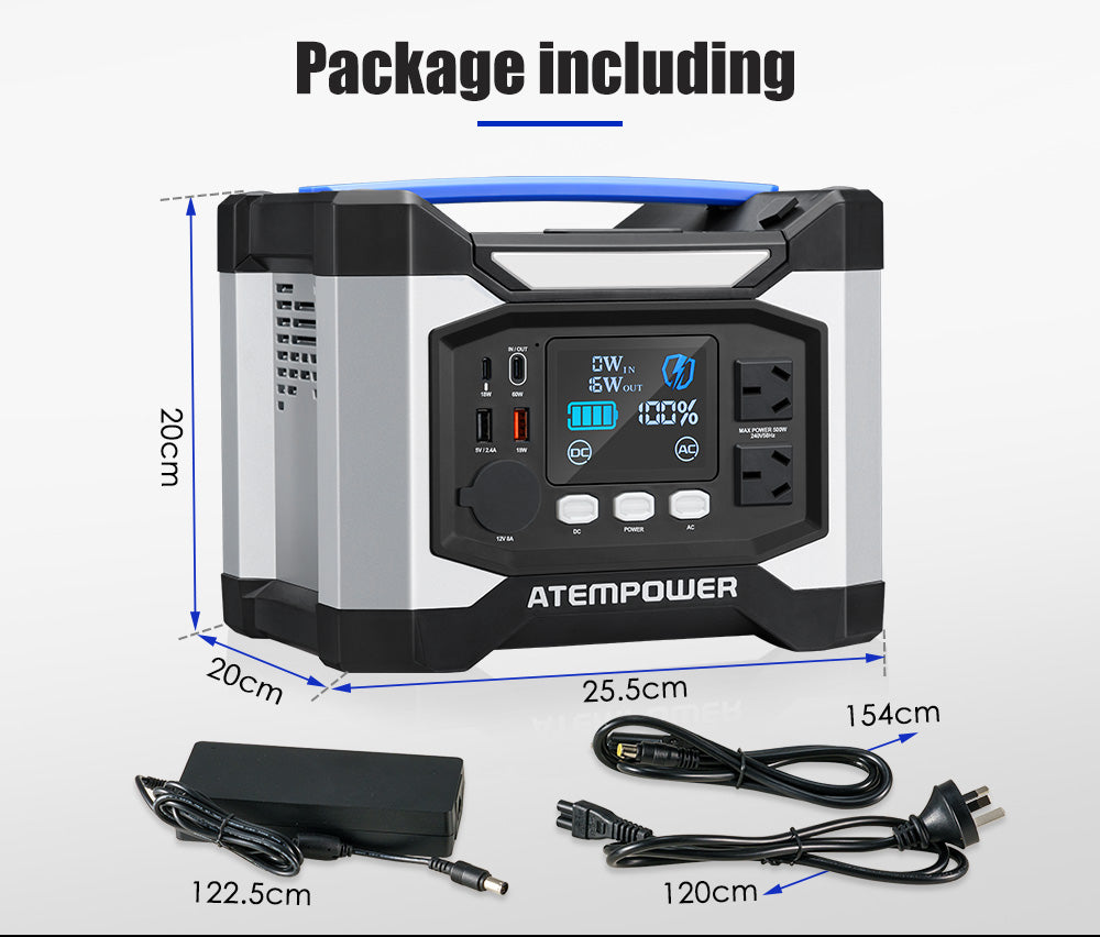 ATEM POWER AP500X Portable Power Station 500W Generator Solar Charging Battery Backup