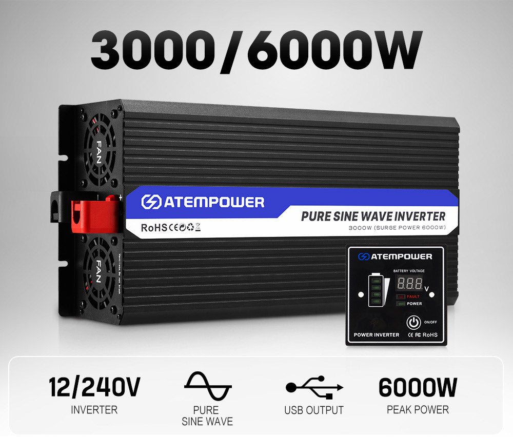 Atem Power 3000W-6000W Pure Sine Wave Power Inverter 12V To 240V Car Caravan Camping Boat