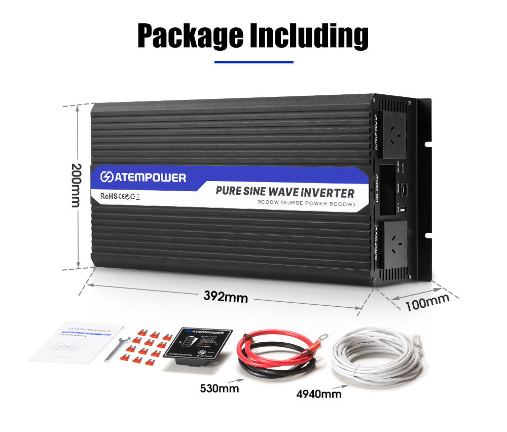 Atem Power 3000W-6000W Pure Sine Wave Power Inverter 12V To 240V Car Caravan Camping Boat