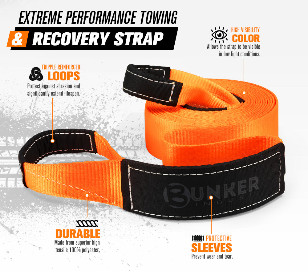 9Mx22MM Recovery Rope Tow Strap + 7PC Recovery Kit Off Road Gear 4x4