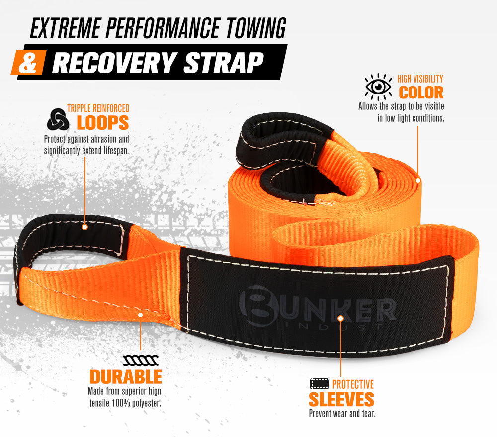 22MMx6M Recovery Rope Tow Strap + 10PC Recovery Kit Offroad Gear 4WD