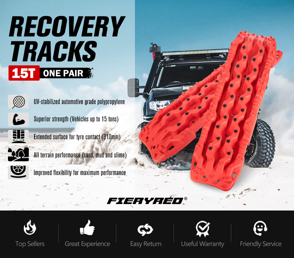 FIERYRED Recovery Tracks 15 Tons Red + Mounting Pins Truck Roof Rack