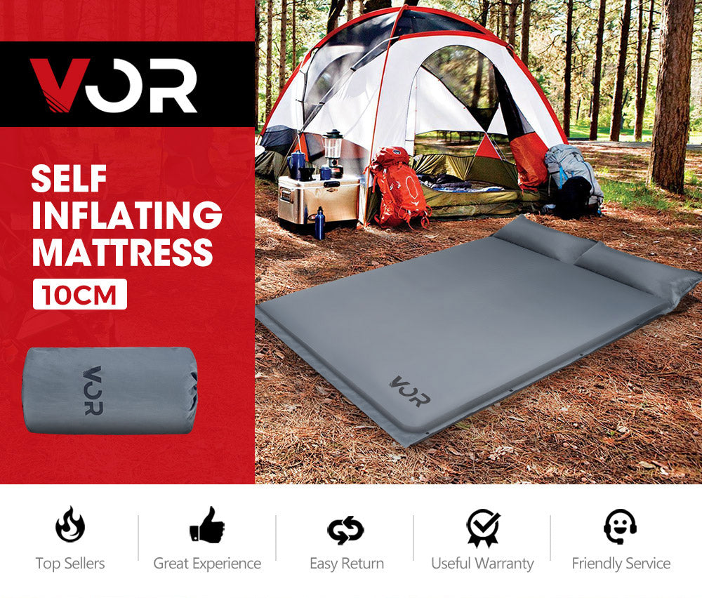 VOR Self Inflating Mattress 10cm Camping Sleeping Mat Outdoor Air Bed Double