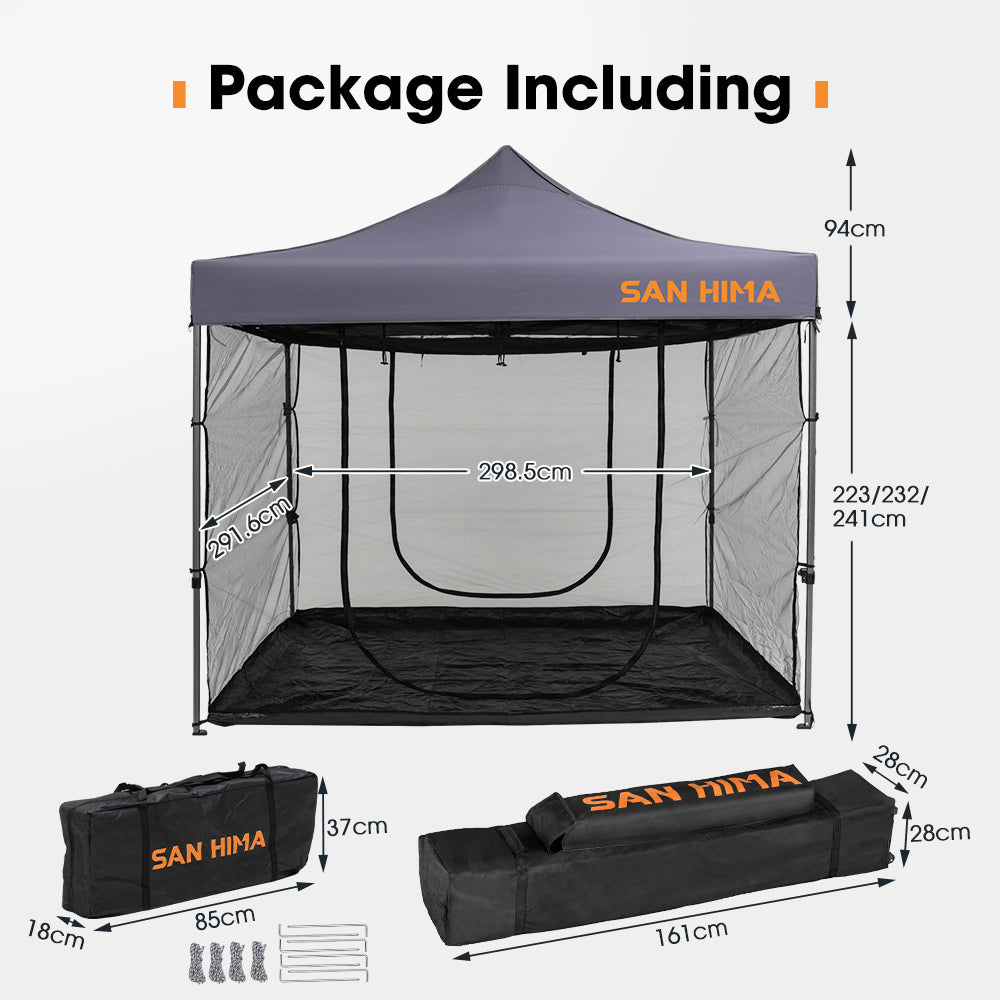 San Hima 3m x 3m Gazebo With Screen House Portable Pop Up Outdoor Camping