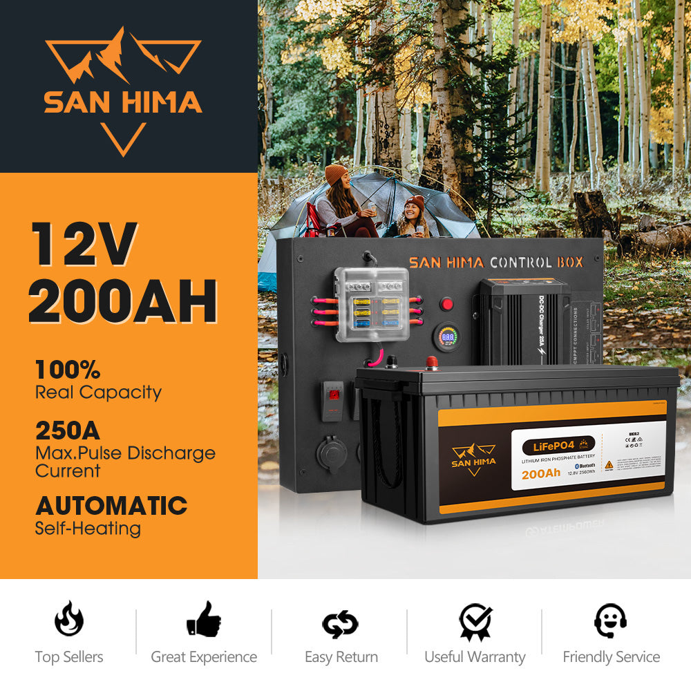 San Hima 12V 200Ah Lithium Iron Phosphate Battery Self heating + 12V Control Box