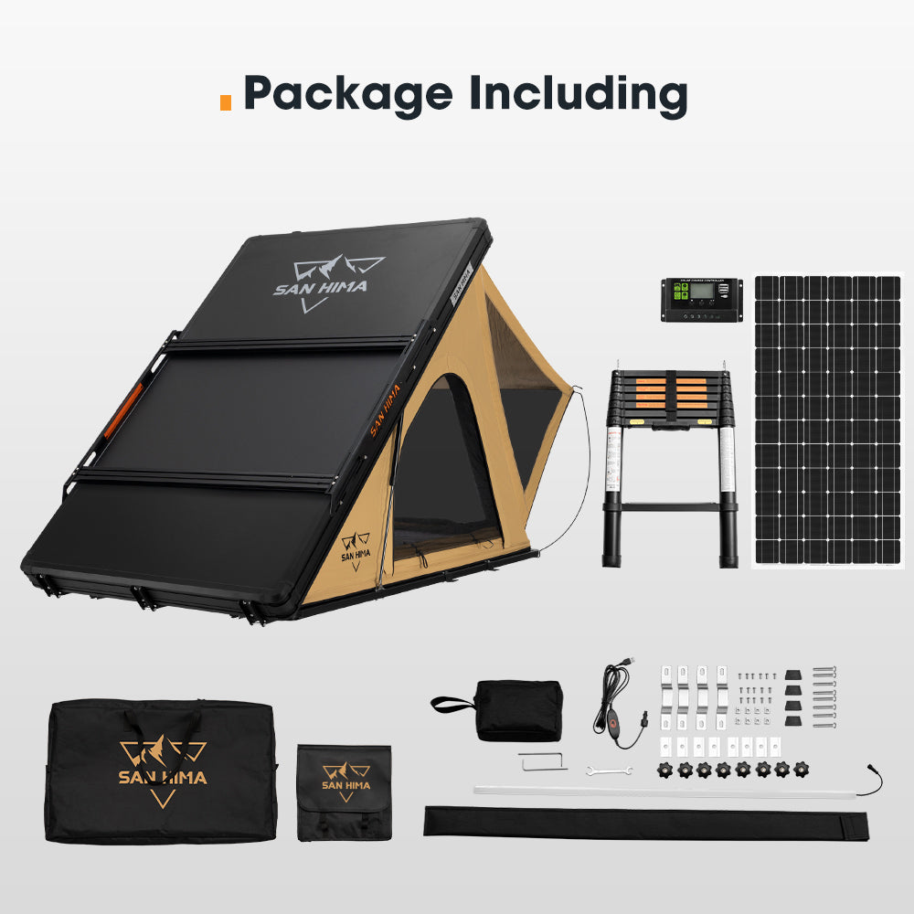 San Hima kalbarri Lite Rooftop Tent Hardshell + Ladder & Rack + 250W Solar Panel