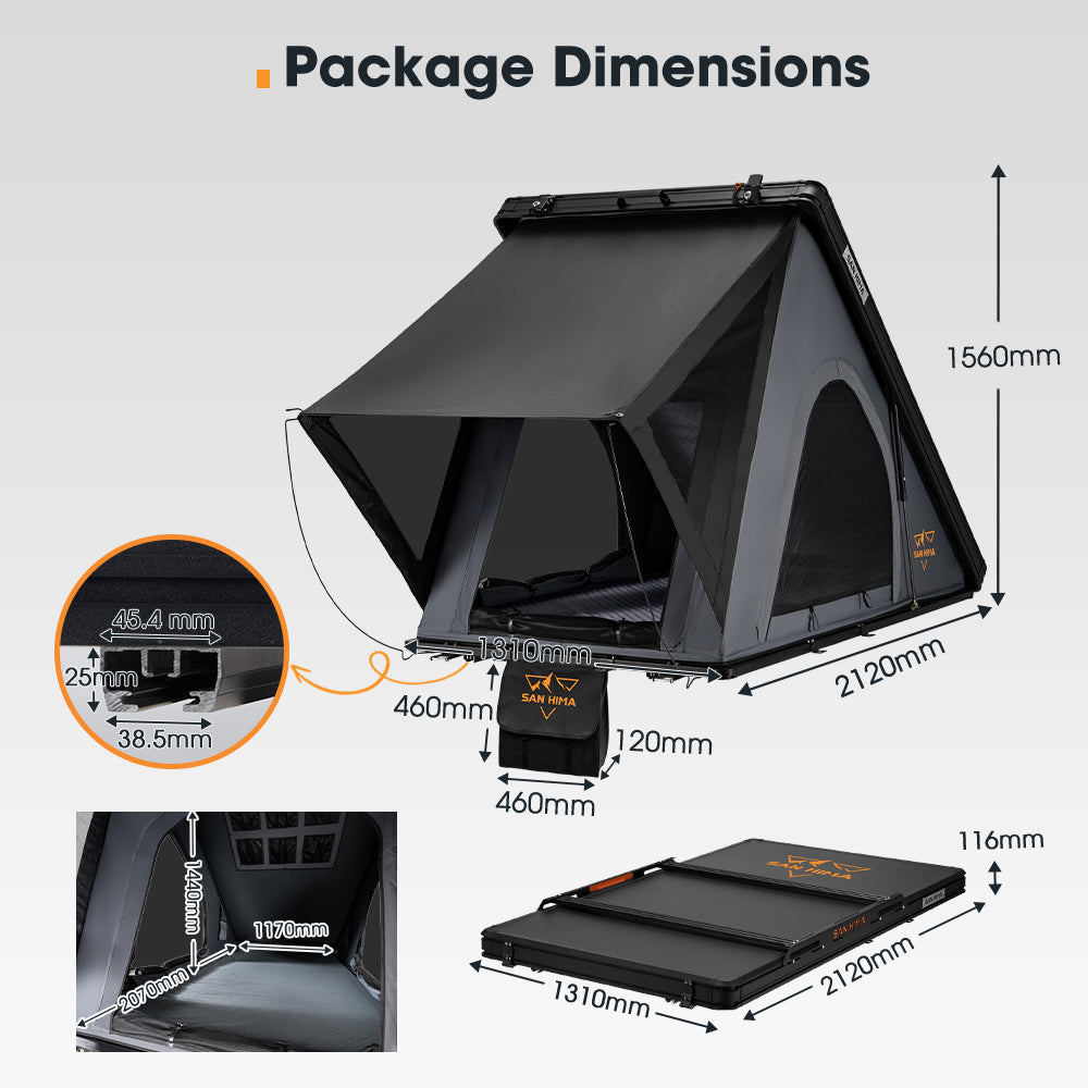 San Hima Kalbarri Lite Rooftop Tent Hardshell With Ladder & Rack Camping Grey