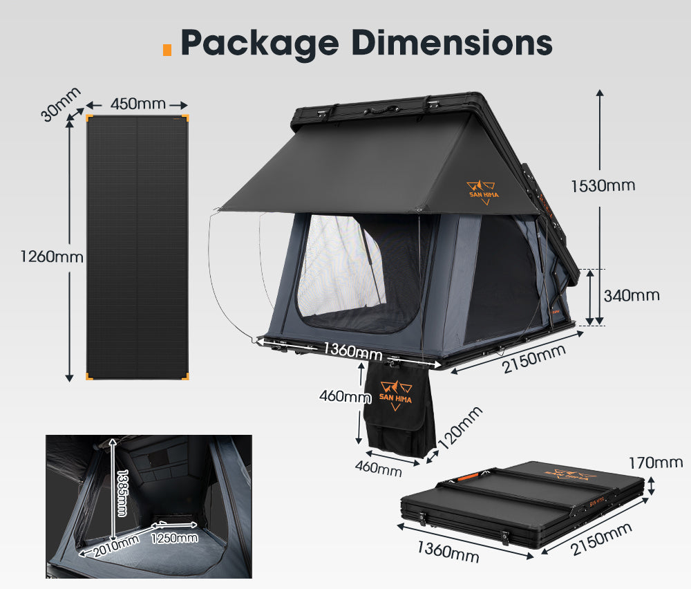 San Hima Kalbarri X Rooftop Tent Hardshell With Ladder 4x4 + 120W Solar Panel