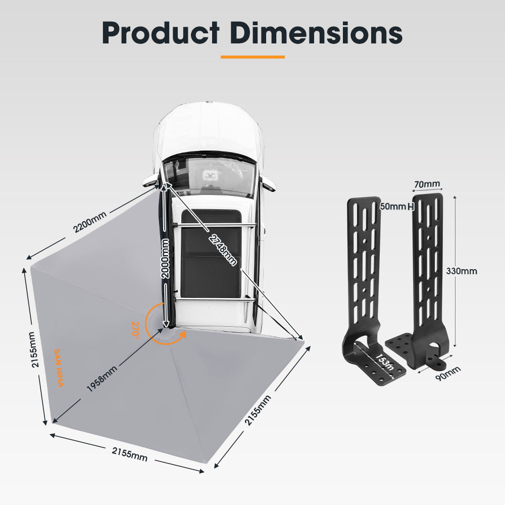 San Hima 270 Degree Free-Standing Awning 600D Double-Ripstop + "L" Bracket