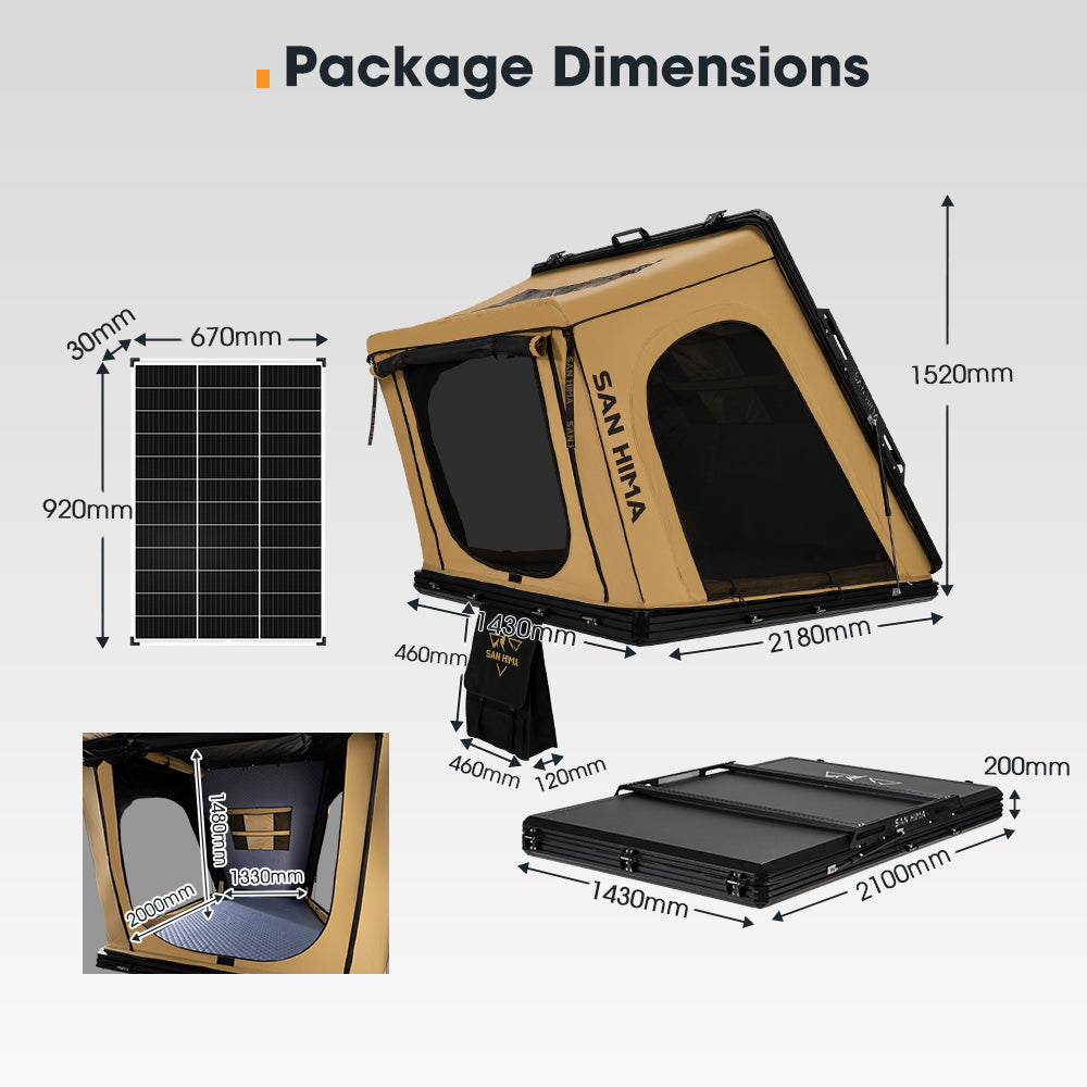 San Hima Kalbarri Gen 2 Roof Top Tent Hardshell Khaki + 130W Solar Panel 4x4