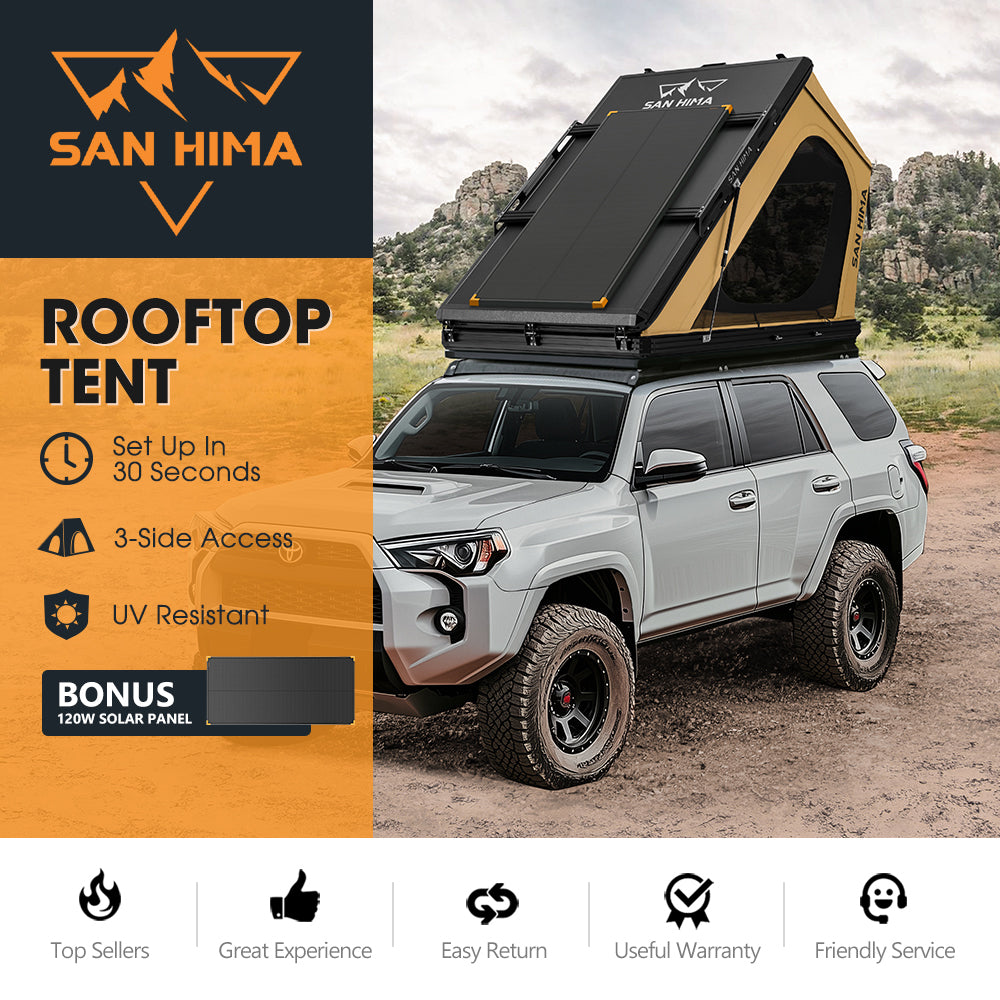 San Hima Kalbarri Gen 2 Roof Top Tent Hardshell Khaki + 120W Solar Panel 4x4