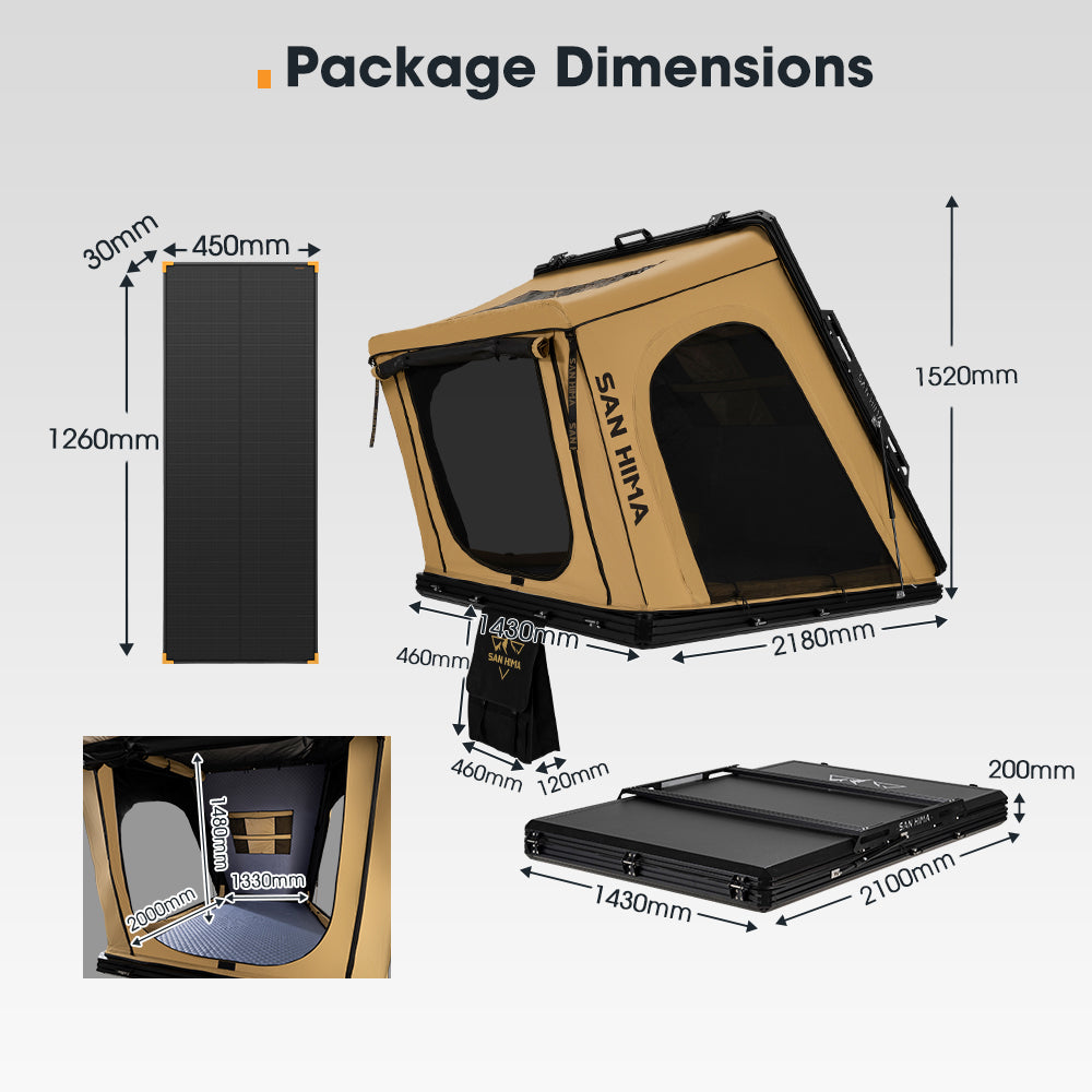 San Hima Kalbarri Gen 2 Roof Top Tent Hardshell Khaki + 120W Solar Panel 4x4