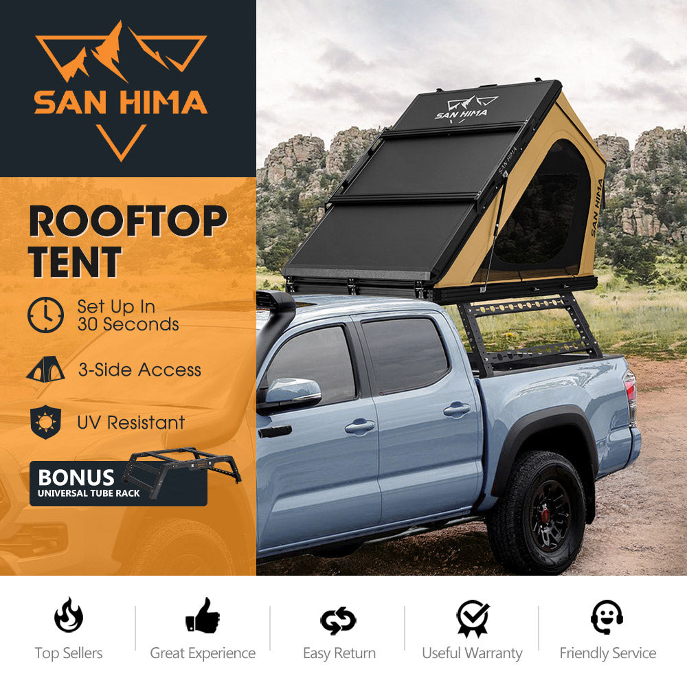 San Hima Kalbarri Gen 2 Roof Top Tent Hardshell Khaki + Universal Ute Tub Rack