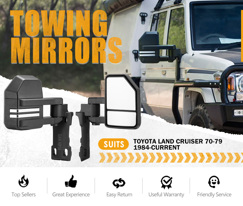 SAN HIMA Extendable Towing Mirrors Gen2 for Toyota LandCruiser 70 75 76 78 79 Series Black