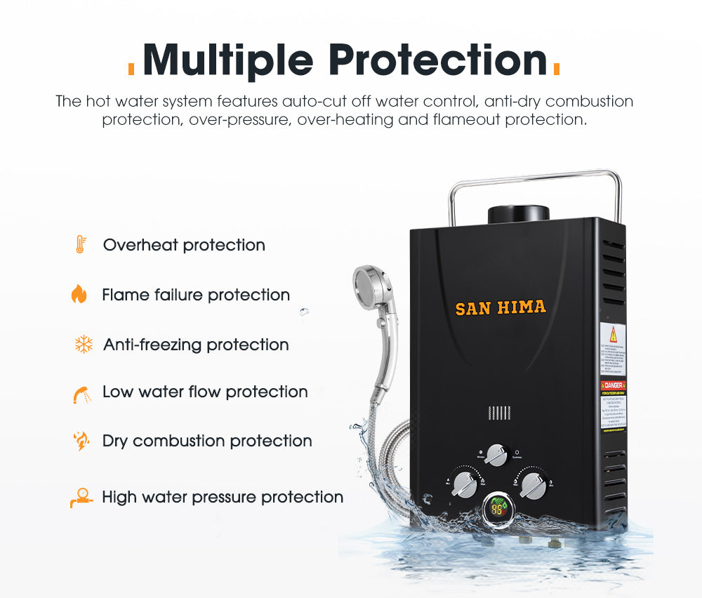 SAN HIMA Portable Gas Hot Water Heater System Caravan Outdoor Camping Shower 8L