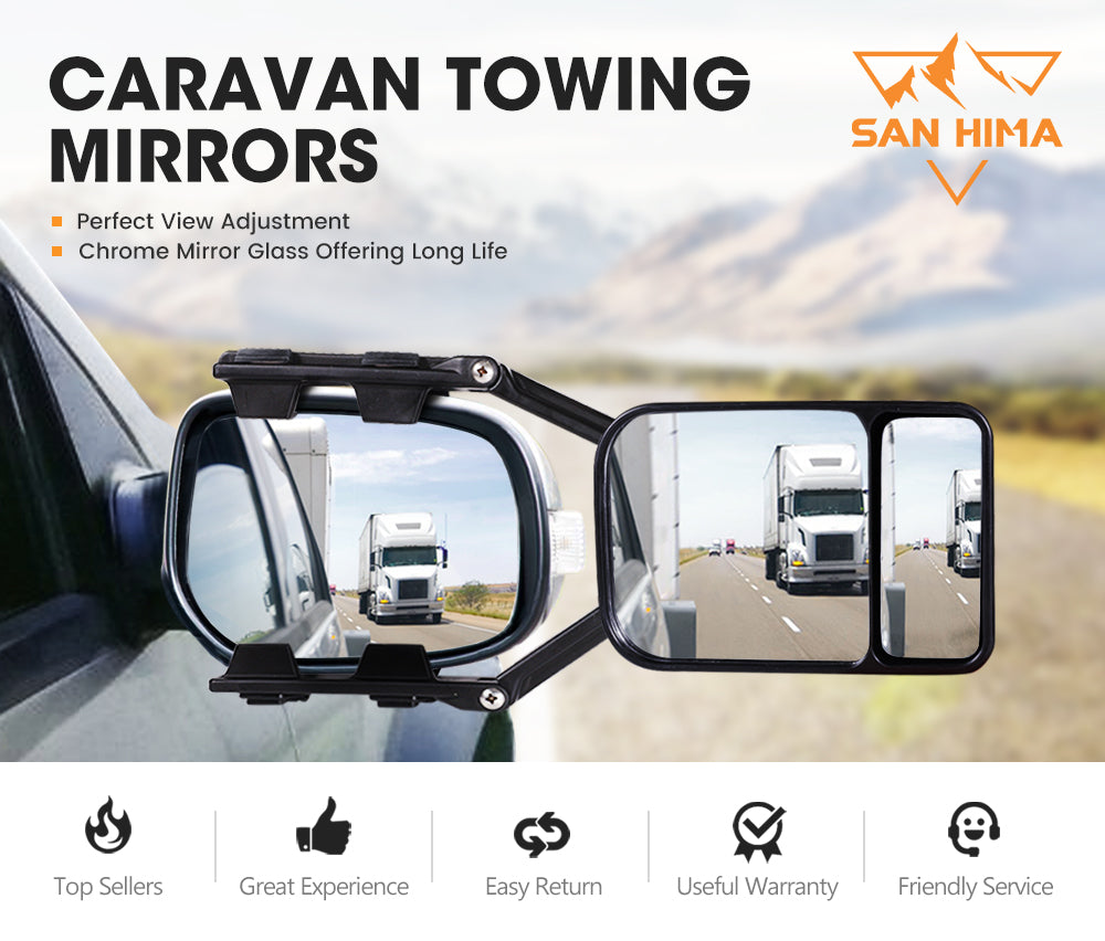 San Hima 2x Towing Mirrors Heavy Duty Universal Fit Strap On Towing