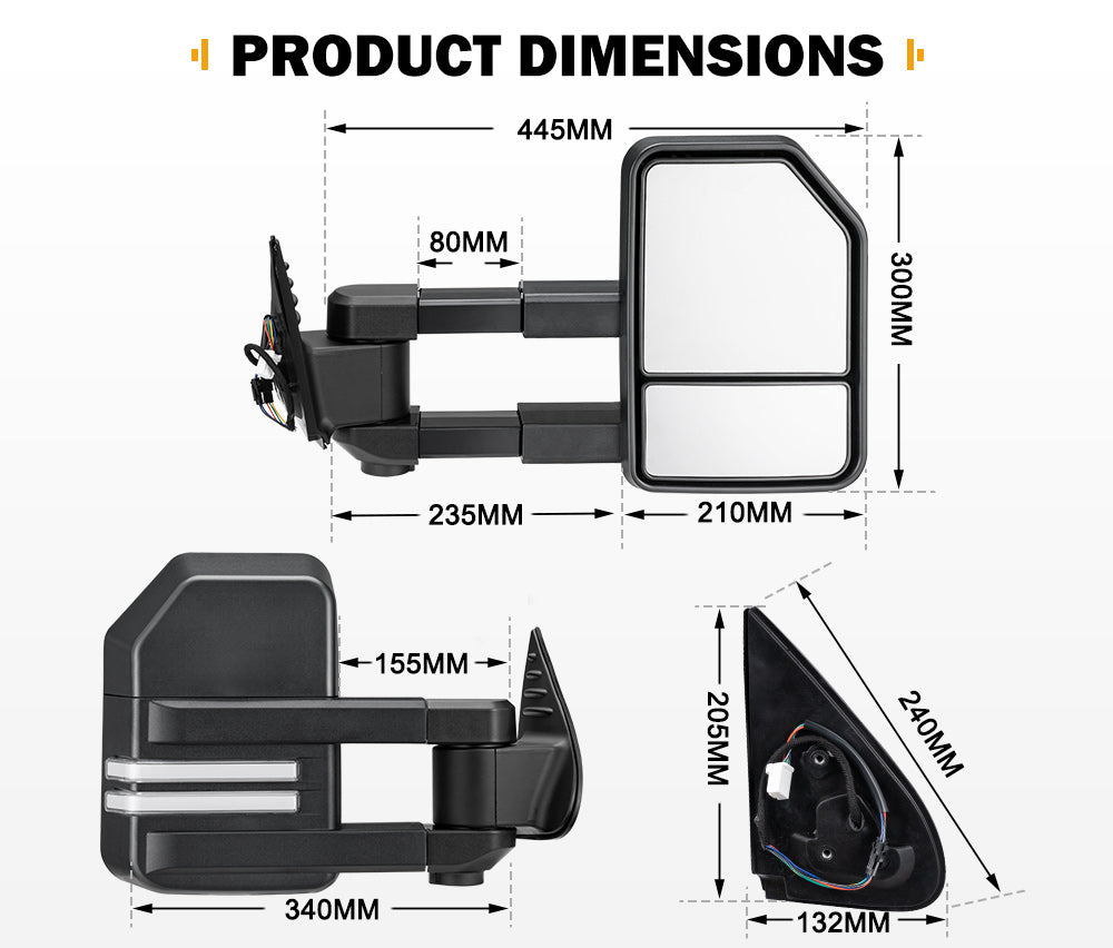 SAN HIMA Extendable Towing Mirrors Gen2 for Toyota Hilux 2015-Current N80