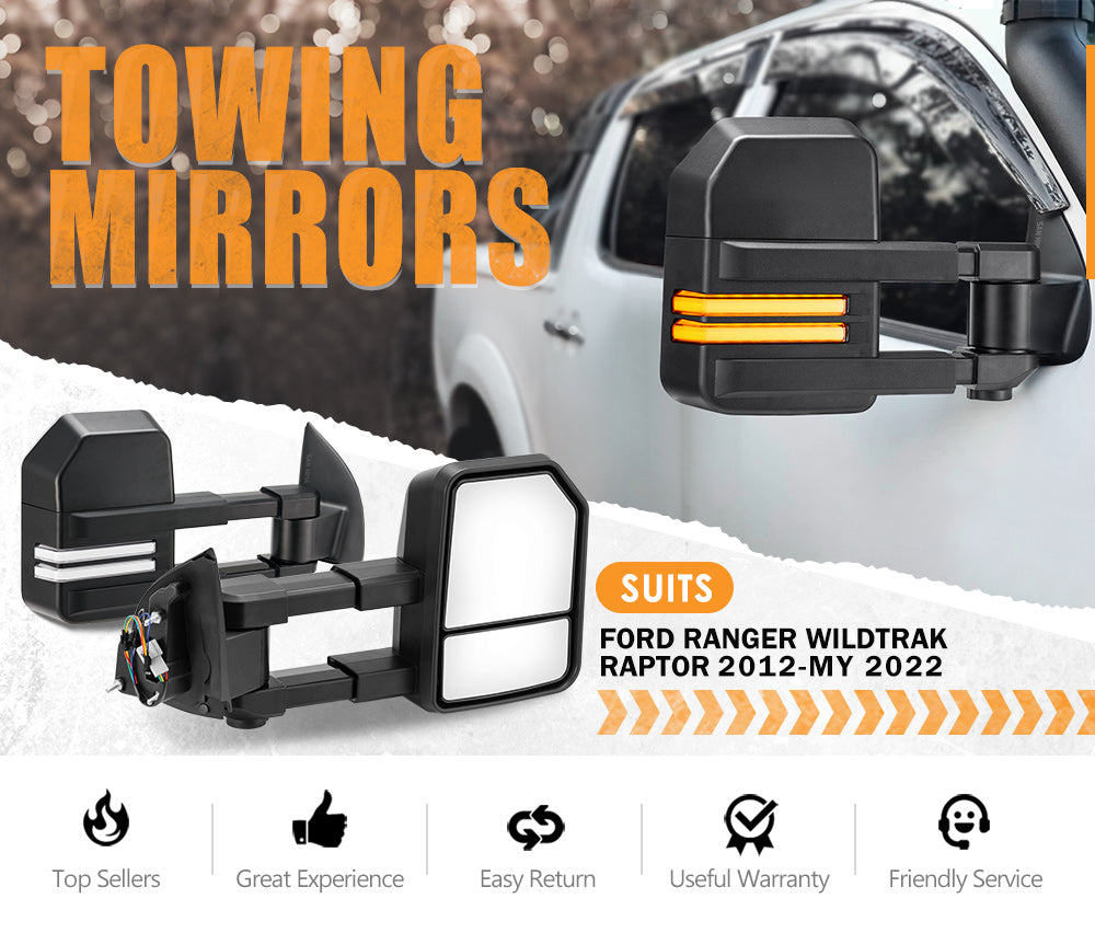 SAN HIMA Pair Towing Mirrors Gen2 for Ford Ranger Wildtrak MK PX XL XLT XLS 2012-MY2022