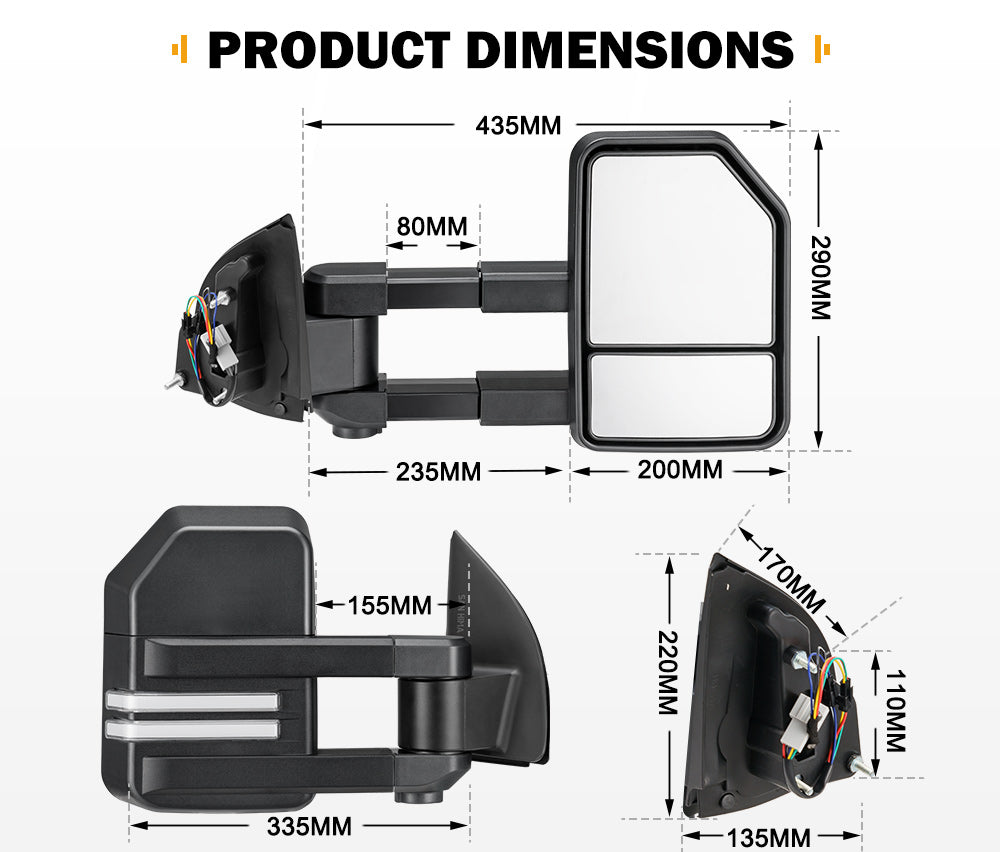 SAN HIMA Pair Towing Mirrors Gen2 for Ford Ranger Wildtrak MK PX XL XLT XLS 2012-MY2022