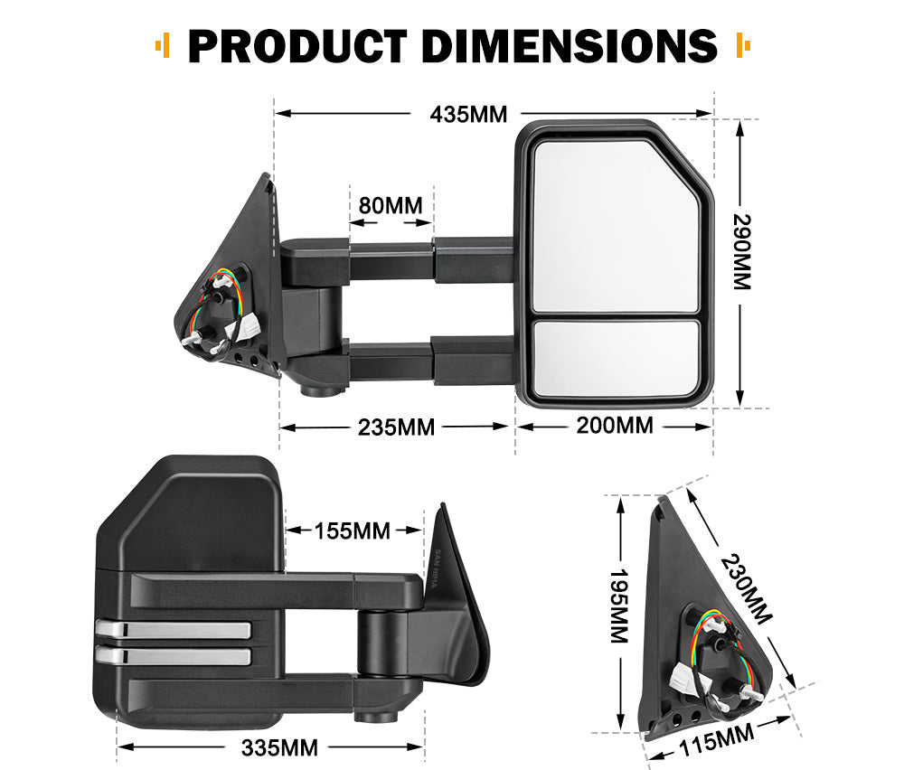 SAN HIMA Pair Extendable Towing Mirrors Gen2 for NISSAN PATROL GU/Y61 1997-2016