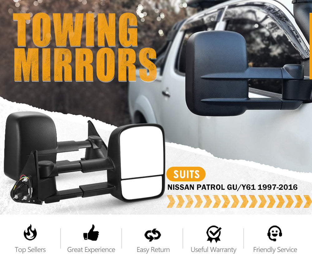 Pair Extendable Towing Mirrors Gen1 for Nissan Patrol GU Y61 1997-2016