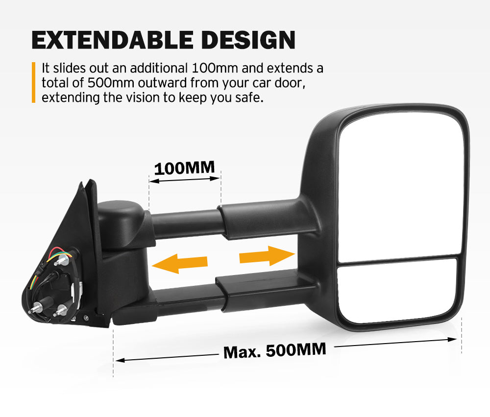 Pair Extendable Towing Mirrors Gen1 for Nissan Patrol GU Y61 1997-2016