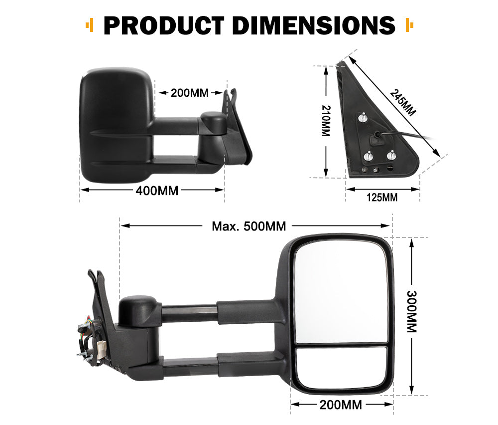 Pair Extendable Towing Mirrors Gen1 for Nissan Patrol GU Y61 1997-2016