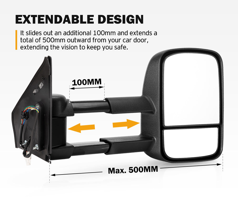 Pair Extendable Towing Mirrors Gen1 for Toyota Landcruiser 200 Series 2007-2021