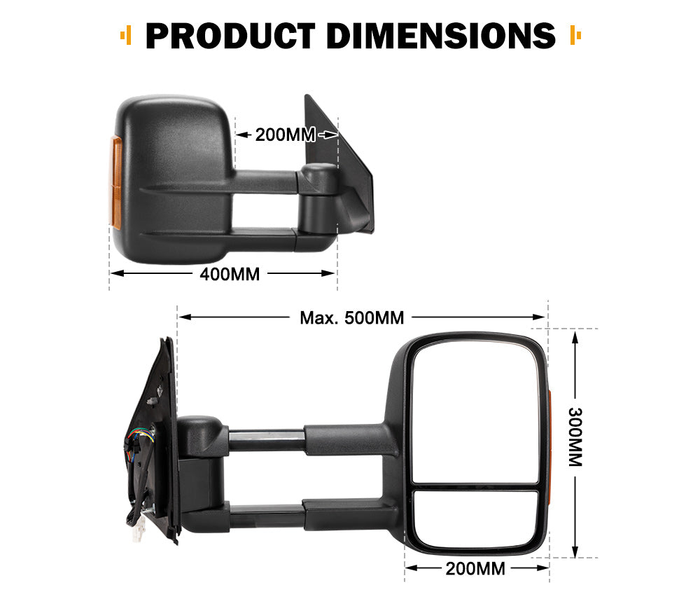 Pair Extendable Towing Mirrors Gen1 for Toyota Landcruiser 200 Series 2007-2021