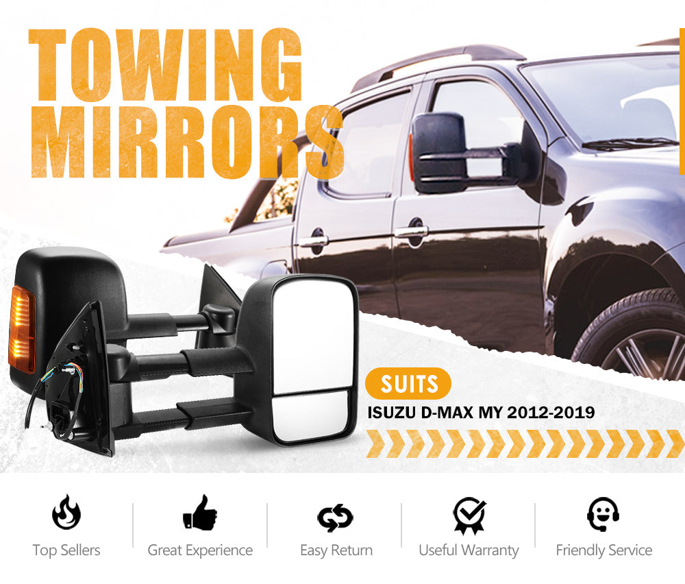 Pair Extendable Towing Mirrors Gen1 for Isuzu D-MAX MY2012-MY2019 Black Pair