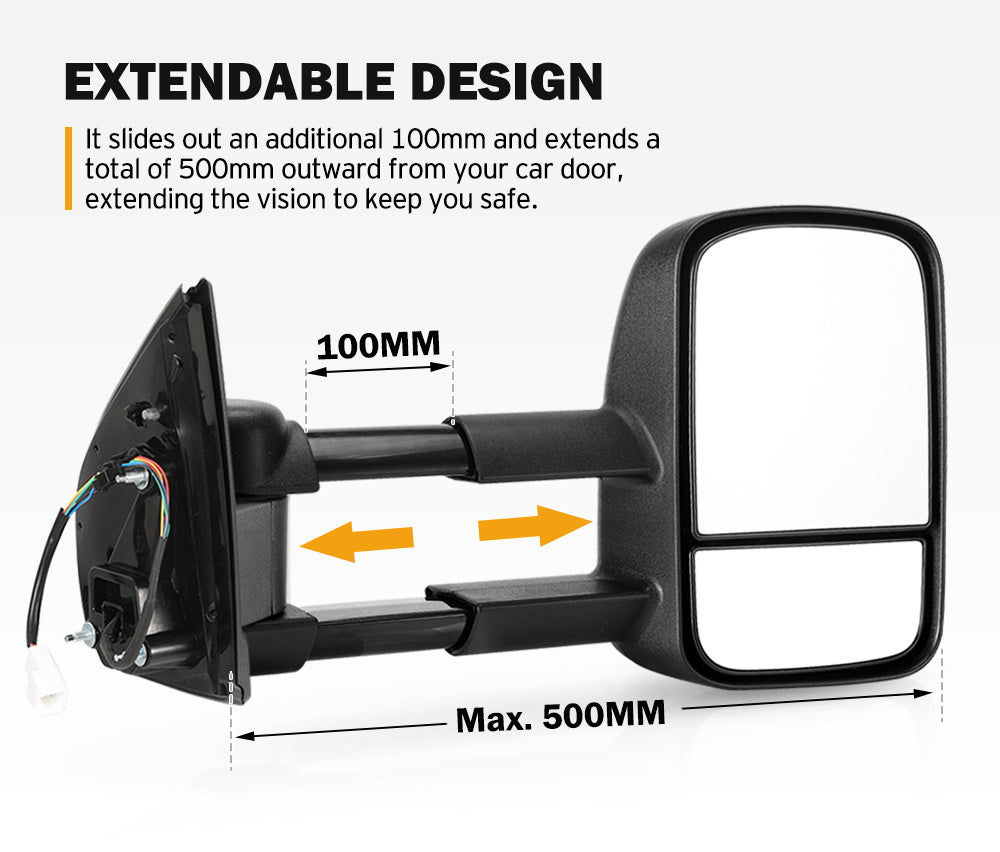 Pair Extendable Towing Mirrors Gen1 for Isuzu D-MAX MY2012-MY2019 Black Pair