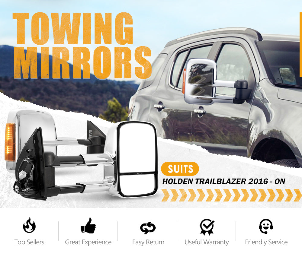 SAN HIMA Pair Chrome Extendable Towing Mirrors Gen1 for Holden Trailblazer 2016-Current