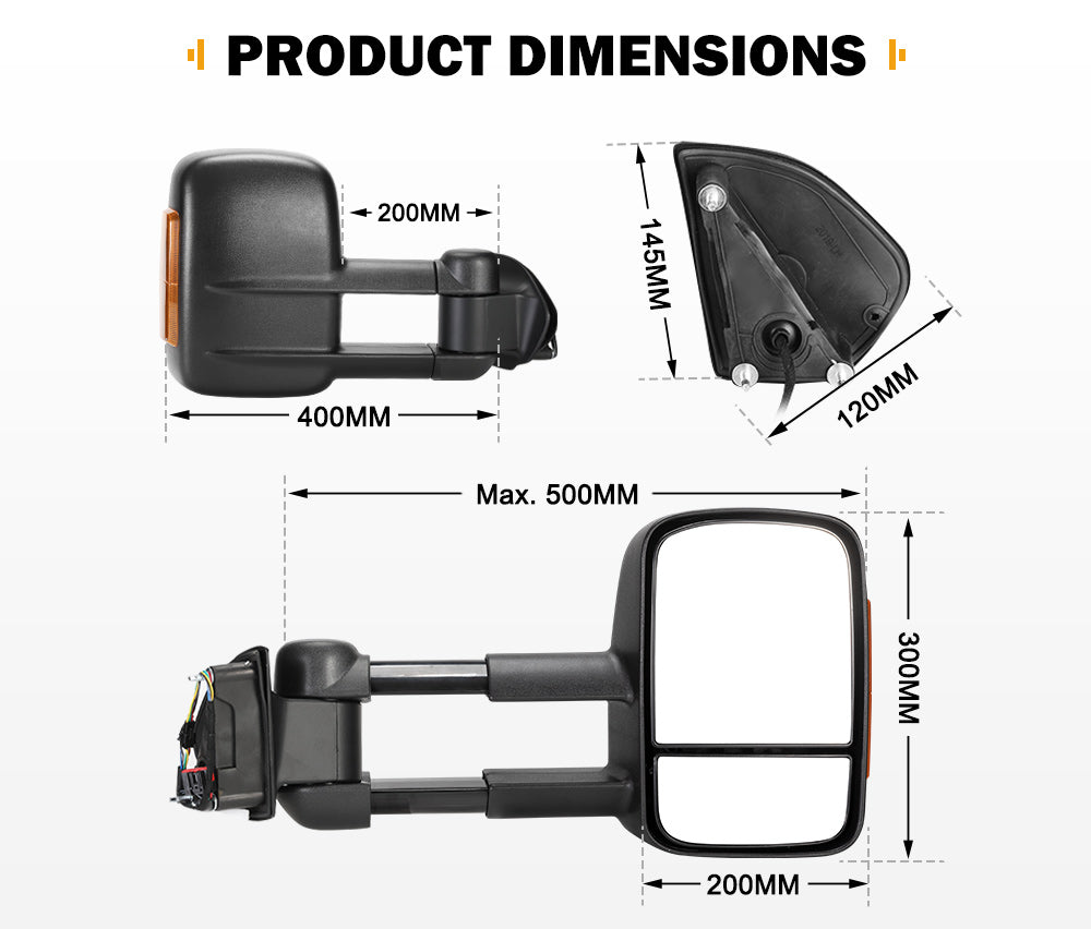 Pair Extendable Towing Mirrors for Land Rover Discovery 3 2004-2009