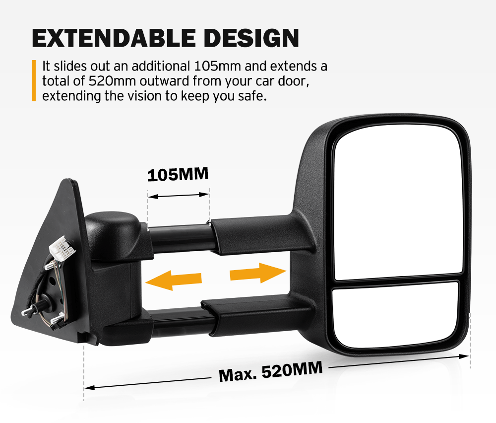 SAN HIMA Pair Extendable Towing Mirrors Gen1 Fit Toyota Landcruiser 100 Series 1998-2007