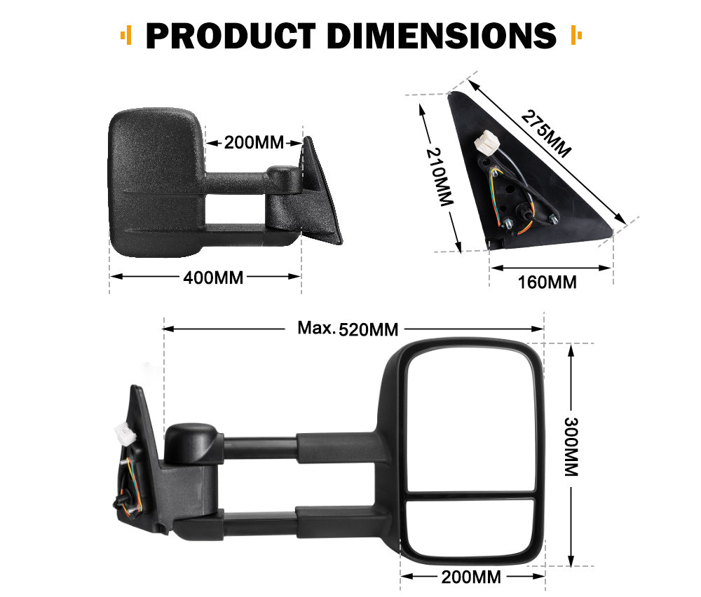 SAN HIMA Pair Extendable Towing Mirrors Gen1 Fit Toyota Landcruiser 100 Series 1998-2007