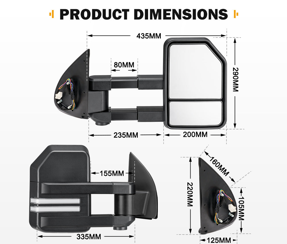 SAN HIMA Extendable Towing Mirrors Gen2 for Toyota HILUX 2005-2015 N70