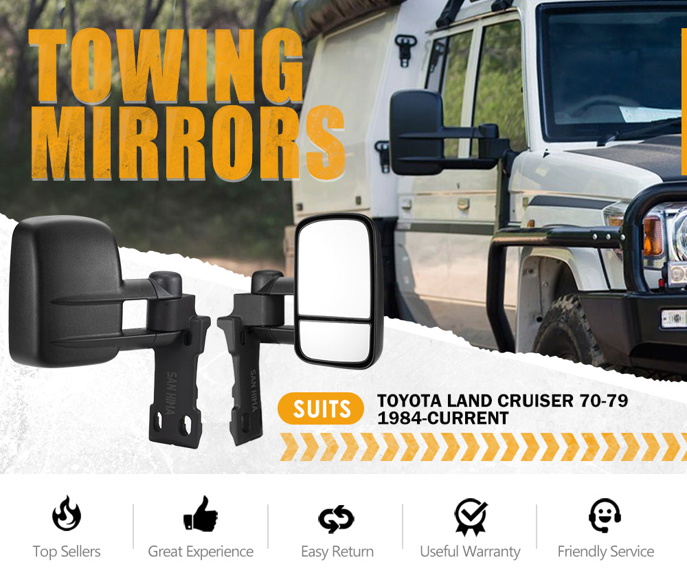 SAN HIMA Extendable Towing Mirrors Gen1 Pair  For Toyota Landcruiser 70-79 1984-Current