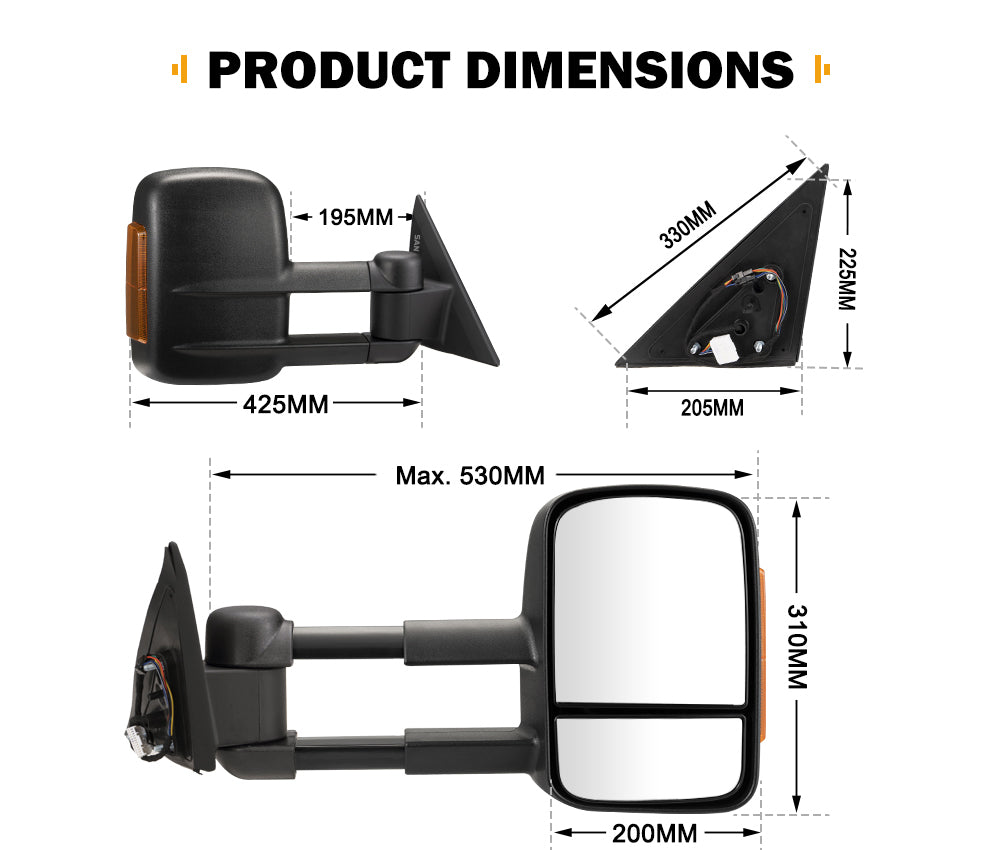 San Hima Pair Extendable Towing Mirrors Gen1 For Nissan Patrol Y62 2013-On