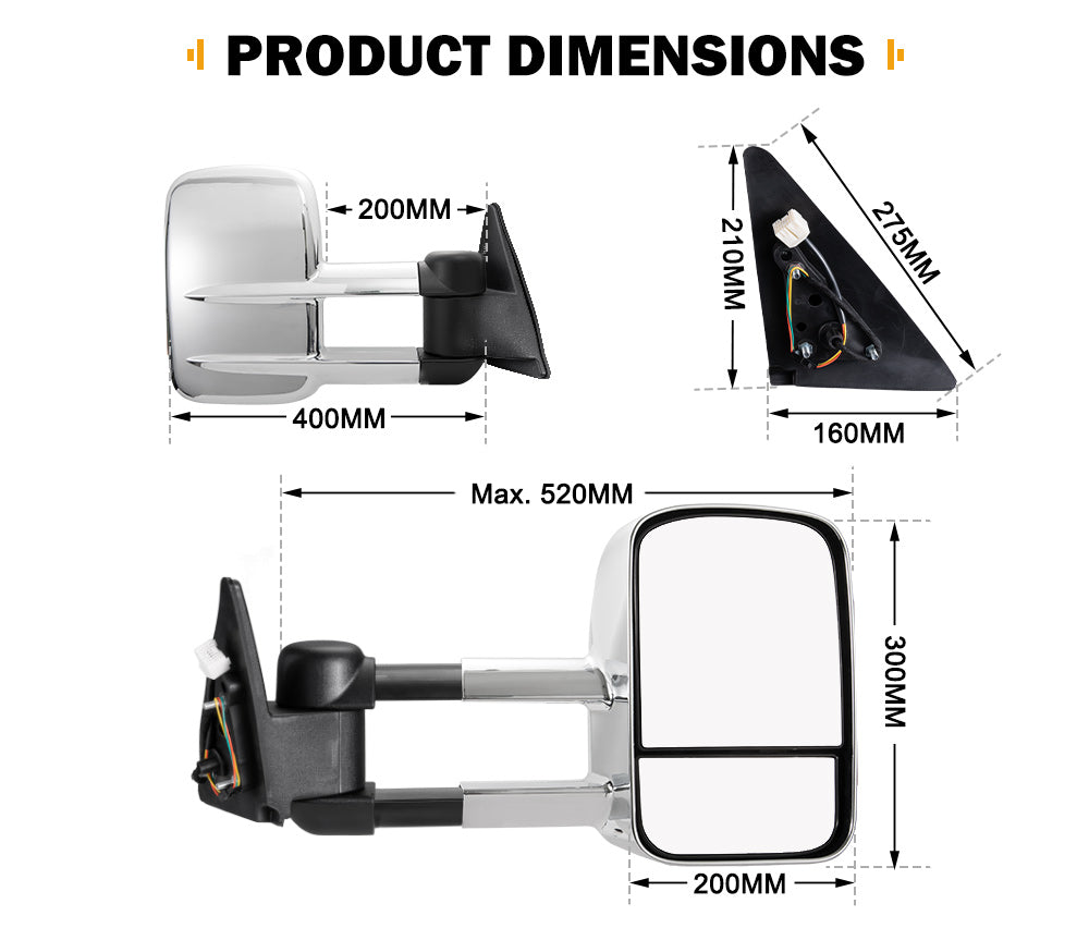 SAN HIMA Pair Extendable Towing Mirrors Gen1 Fit Toyota Landcruiser 100 Series 1998-2007